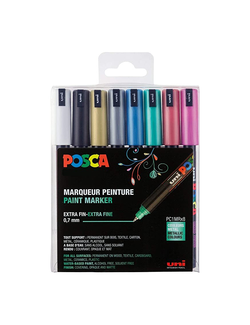 Marqueur peinture POSCA toutes surfaces - Pochette Métallisées PC-1MR