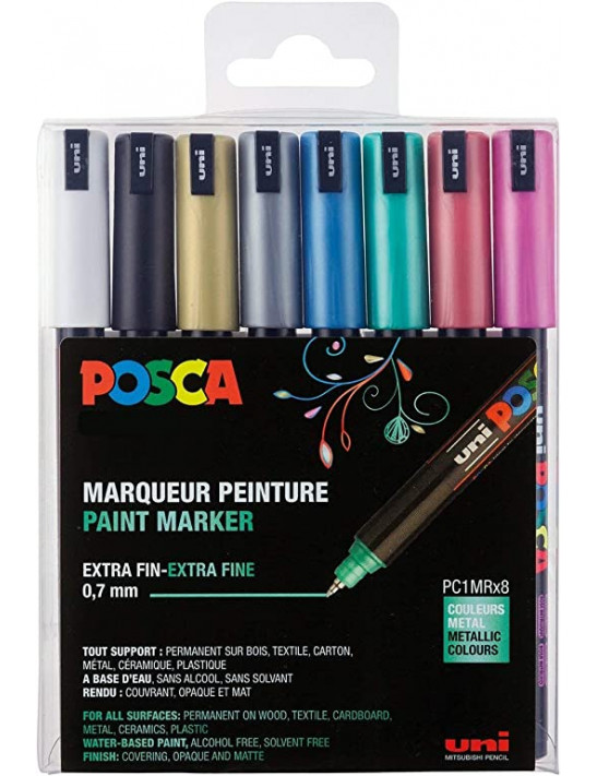 Marqueur peinture POSCA toutes surfaces - Pochette Métallisées PC-1MR