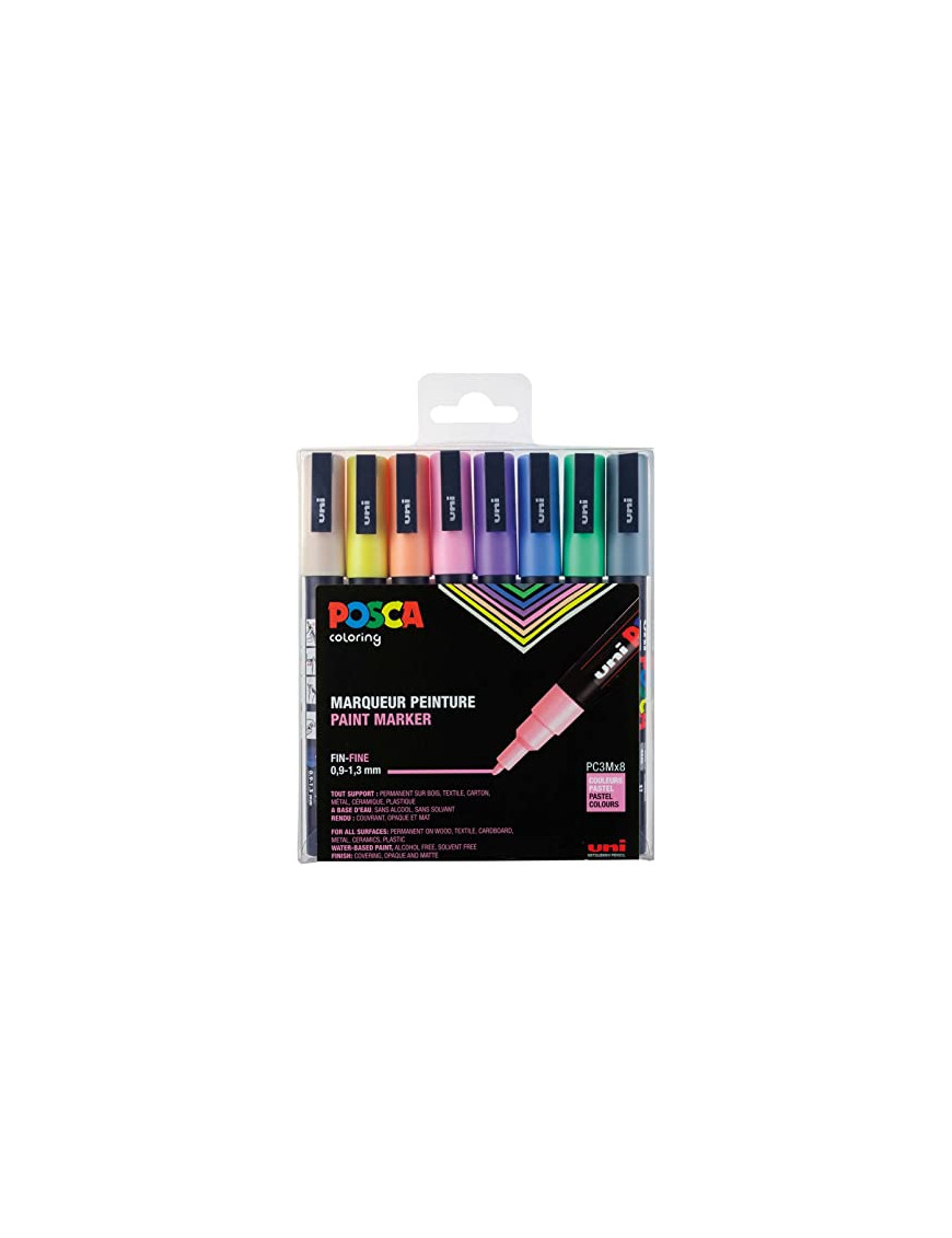 Marqueur peinture POSCA Pochette de 8 Pastel PC-3M dans sa pochette