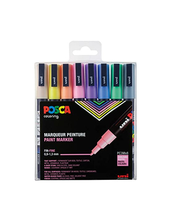 Marqueur peinture POSCA Pochette de 8 Pastel PC-3M dans sa pochette