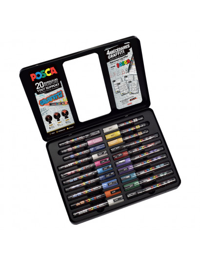 Marqueur peinture POSCA Mallette Graffiti - 20 marqueurs
