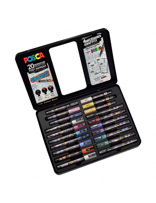 Marqueur peinture POSCA Mallette Graffiti - 20 marqueurs