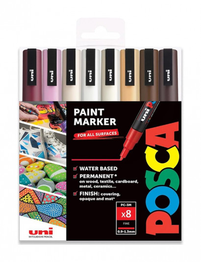 Marqueur peinture POSCA Pack Tons neutres chauds - boîte cadeau PC-3M