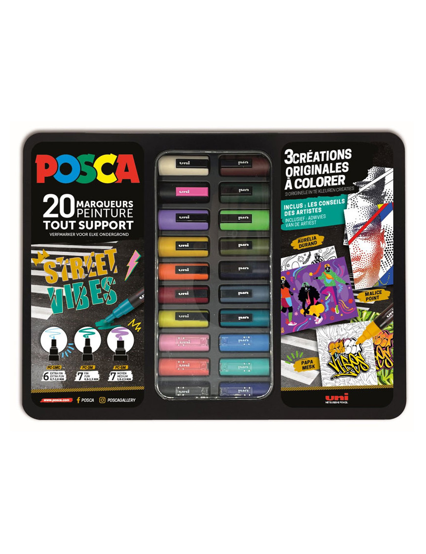 mallette Posca 20 marqueurs peinture "Street Vibes"