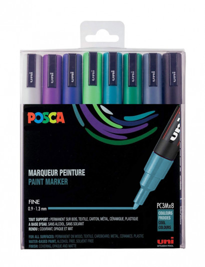 pochette du lot de 8 posca pc-3m couleurs froides