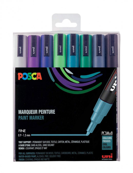 pochette du lot de 8 posca pc-3m couleurs froides