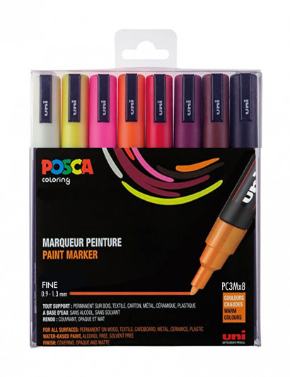 Lot de 8 POSCA PC-3M couleurs chaudes