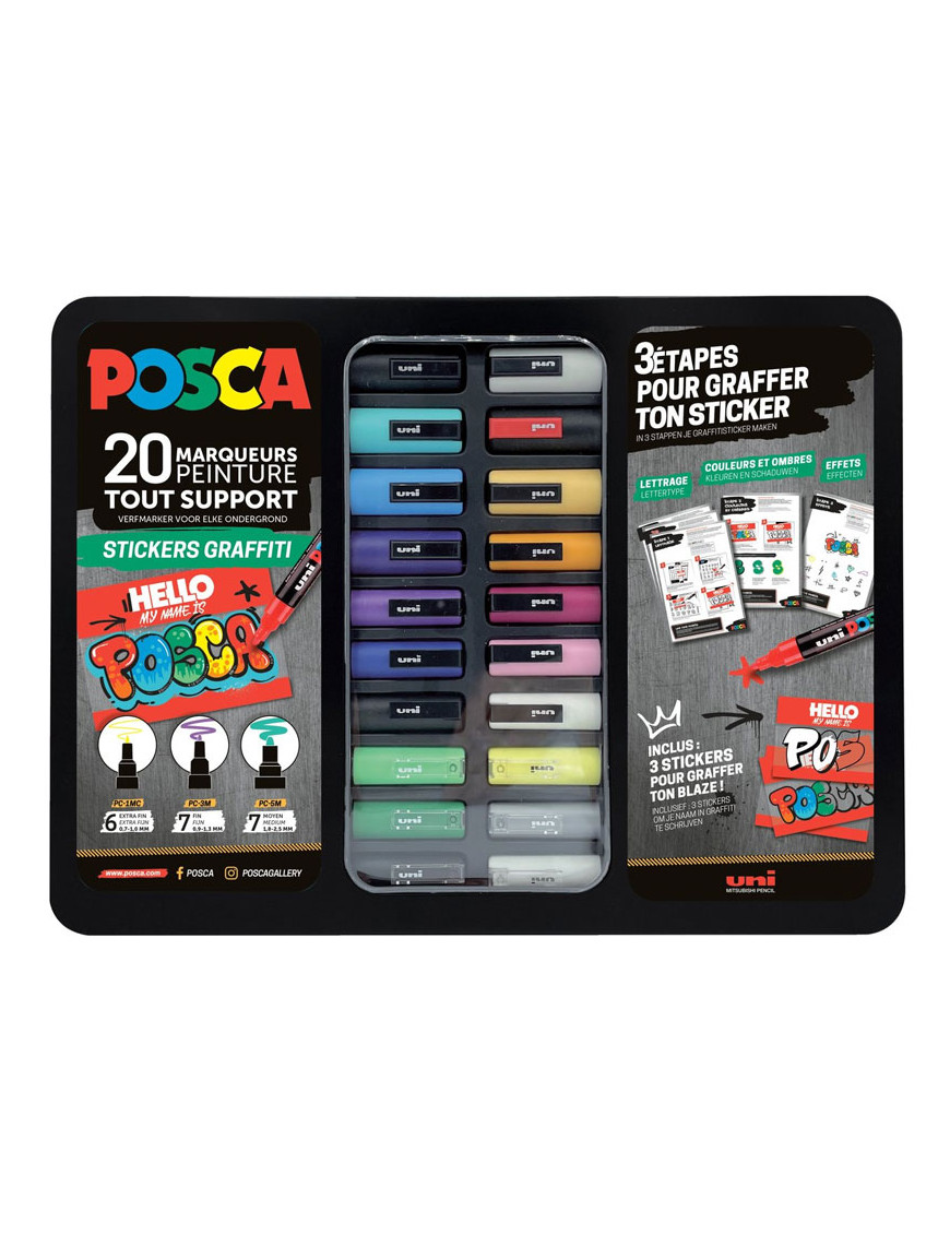 Mallette de 20 marqueurs peinture Posca "stickers graffiti"