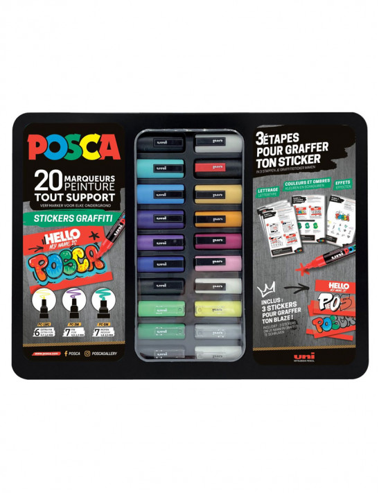 Mallette de 20 marqueurs peinture Posca "stickers graffiti"