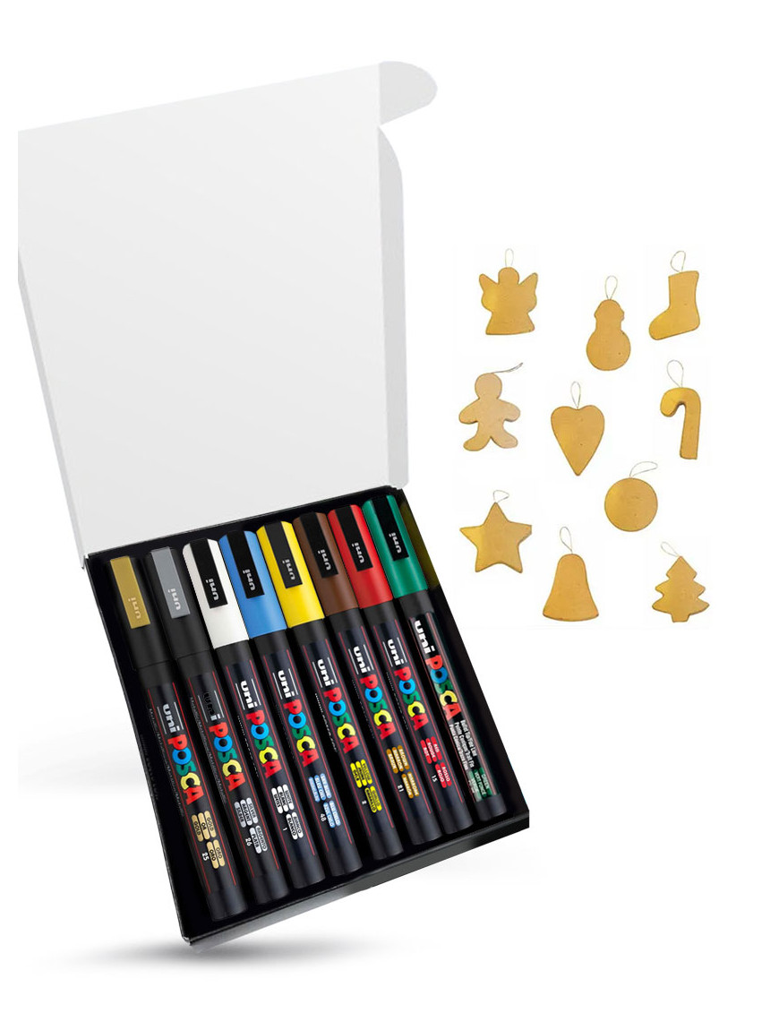 Pack 8 markers posca couleurs de Noël + lots de décorations pour sapin à customiser
