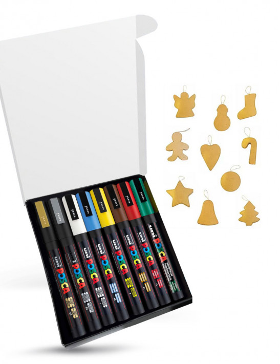Pack 8 markers posca couleurs de Noël + lots de décorations pour sapin à customiser