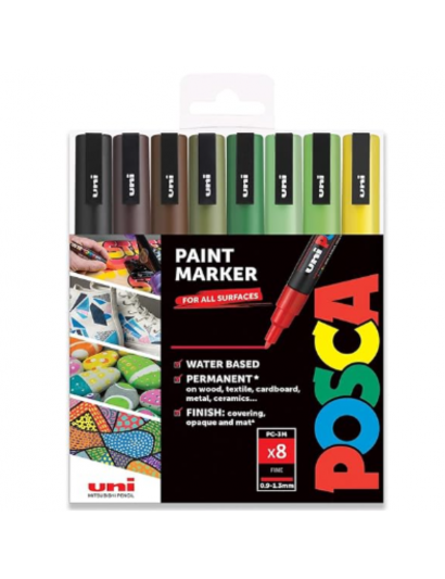 lot de 8 posca pc-3m 0.9-1.3mm dans une boite cadeau offerte
