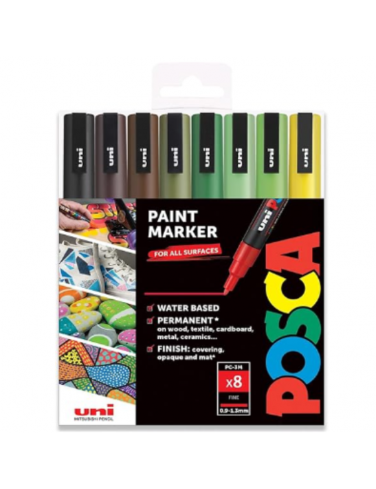 lot de 8 posca pc-3m 0.9-1.3mm dans une boite cadeau offerte