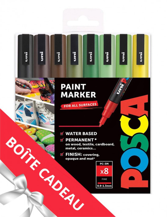 lot de 8 posca pc-3m 0.9-1.3mm dans une boite cadeau offerte