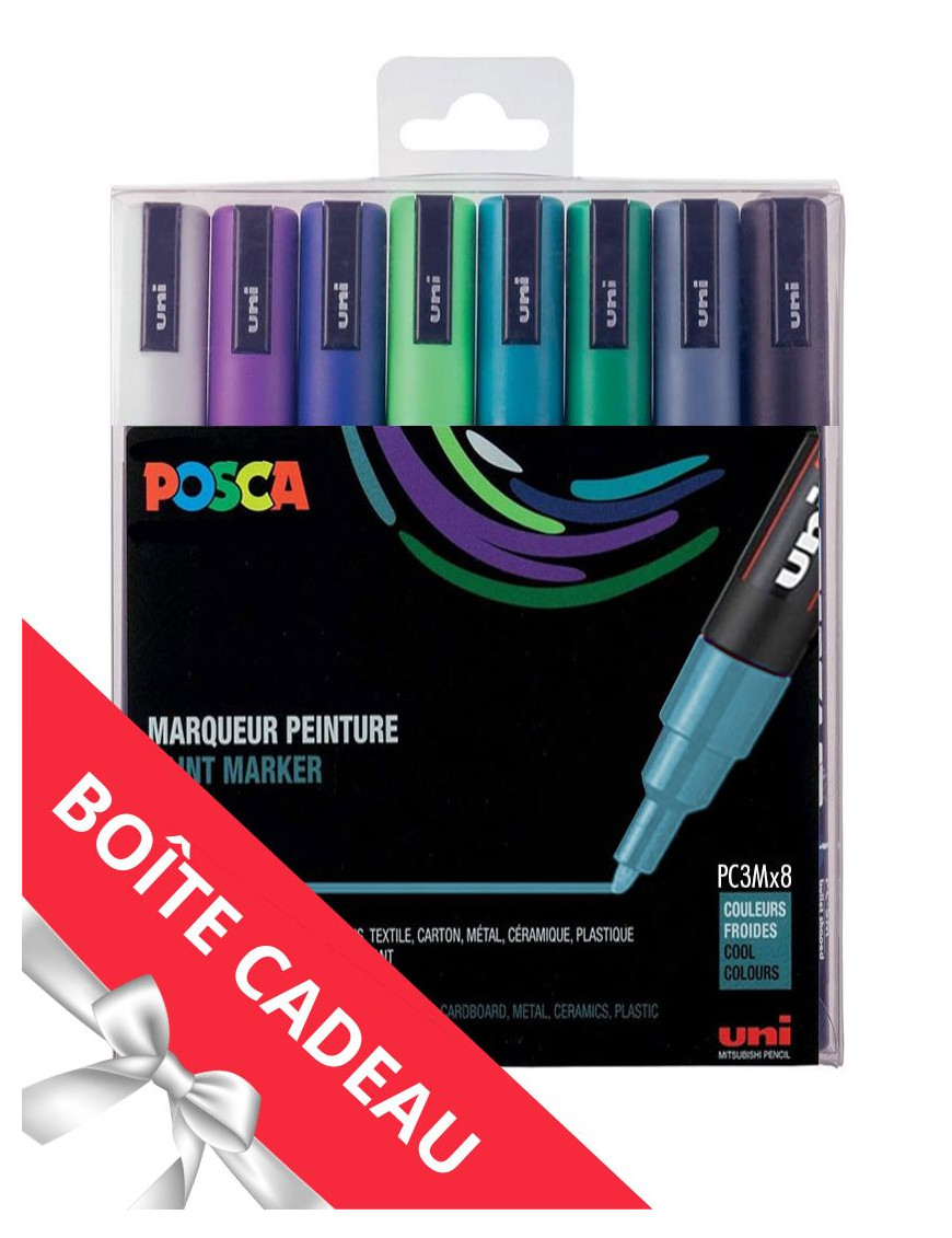 Lot de 8 markers posca tons froids avec boite cadeau offerte ! Lot de 8 markers posca tons froids avec boite cadeau offerte !