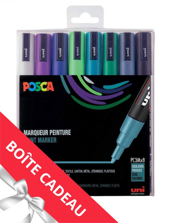 Lot de 8 markers posca tons froids avec boite cadeau offerte !