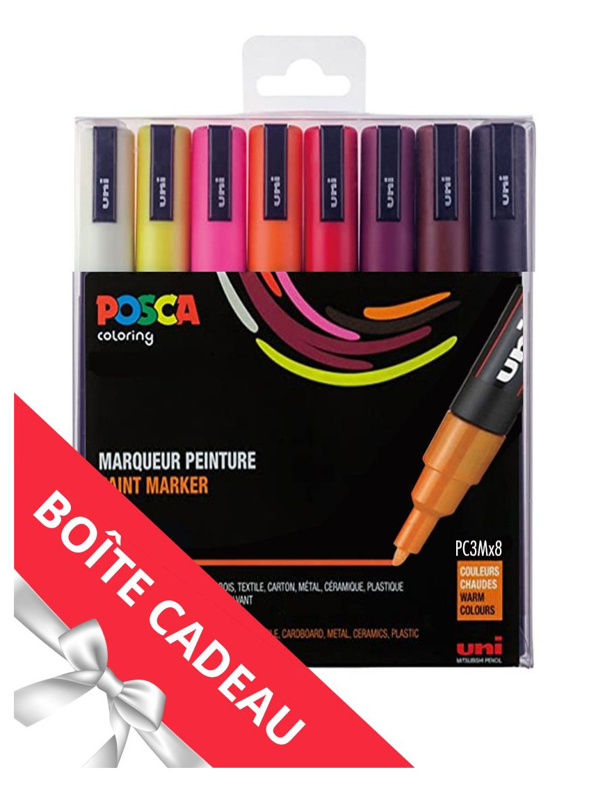 Lot de 8 markers Posca couleurs chaudes avec boite cadeau offerte Lot de 8 markers Posca couleurs chaudes avec boite cadeau offerte