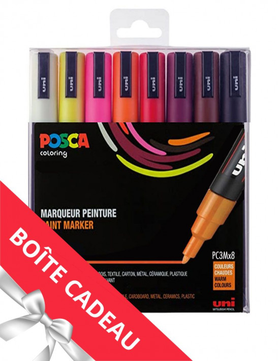 Lot de 8 markers Posca couleurs chaudes avec boite cadeau offerte