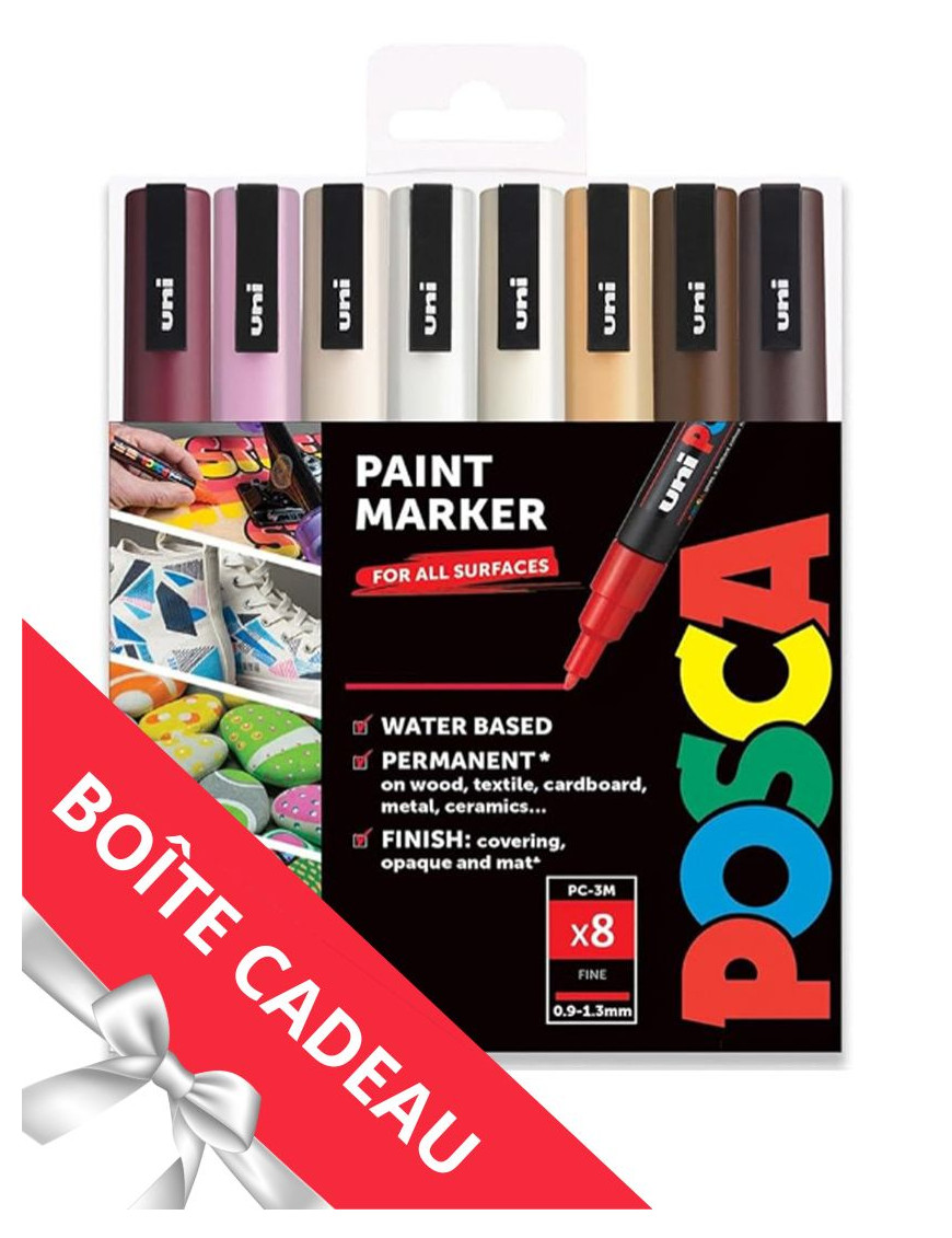 Lot de 8 posca pc-3m couleurs tons neutres chauds en boite cadeau offerte Lot de 8 posca pc-3m couleurs tons neutres chauds en boite cadeau offerte