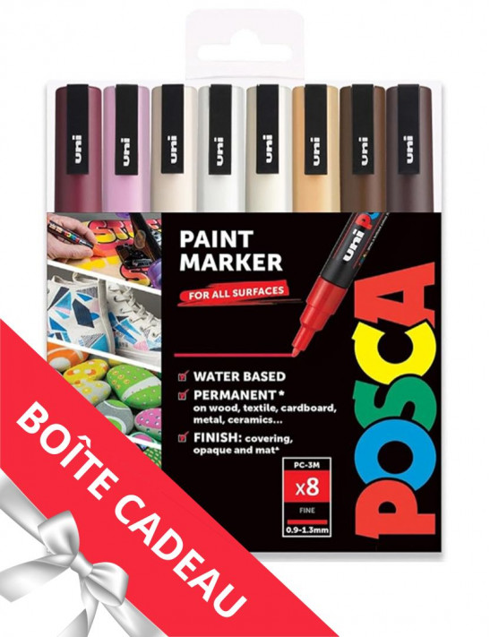 Lot de 8 posca pc-3m couleurs tons neutres chauds en boite cadeau offerte