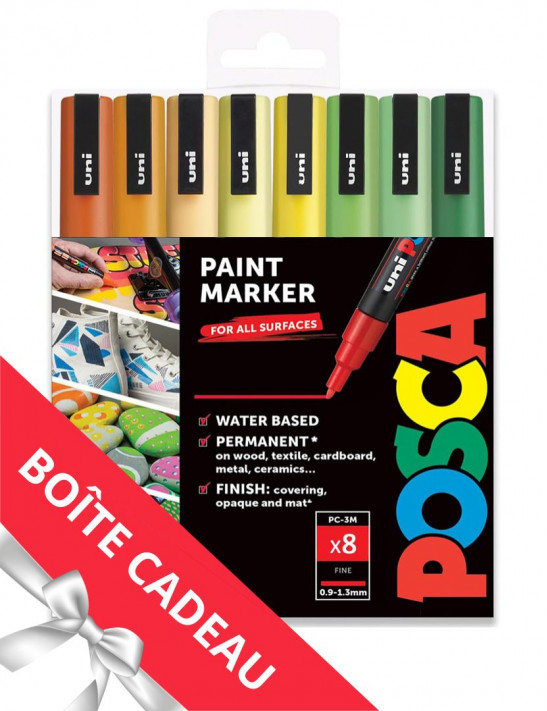 image du lot de 8 posca pc-3m couleurs agrume dans une boite cadeau offerte