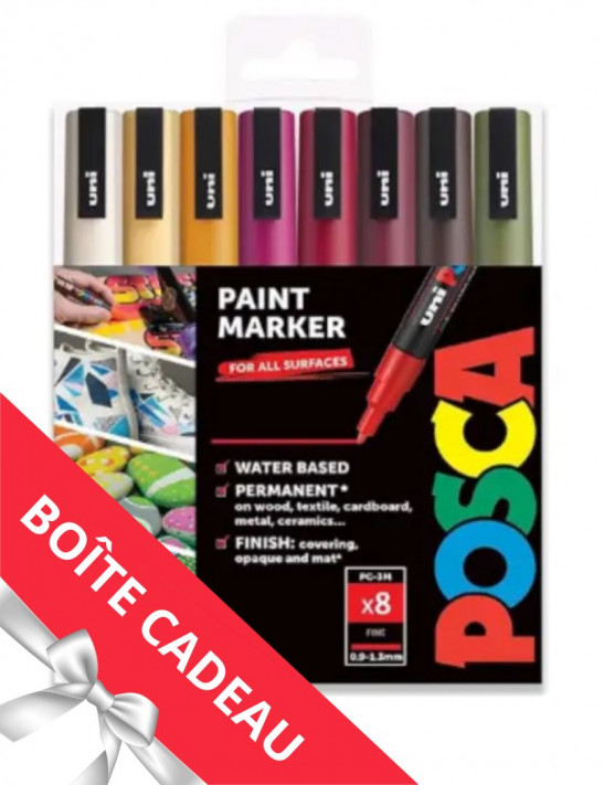 boîte cadeau offerte tons d'automne de 8 POSCA PC-3M 09 à 1.3mm