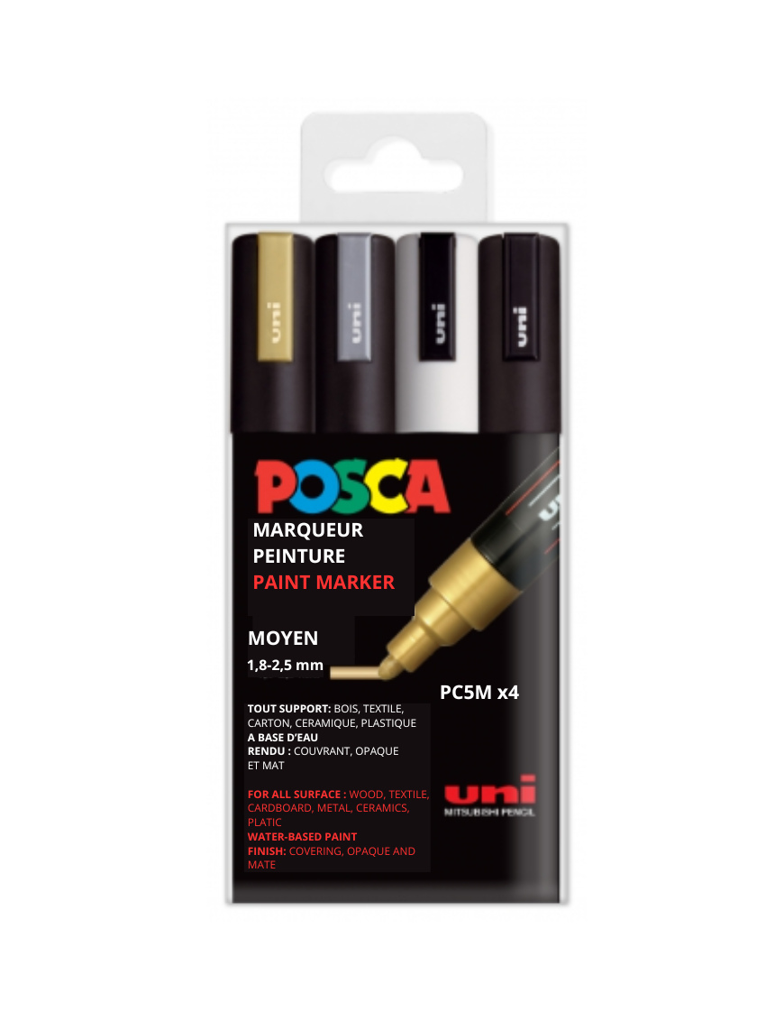 pochette de 4 marqueurs peinture posca pc-5m pochette de 4 marqueurs peinture posca pc-5m
