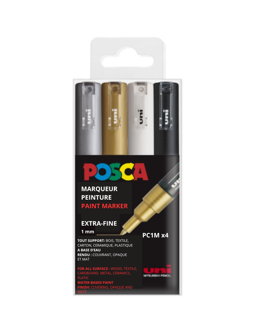pochette de 4 marqueurs peinture posca pc-1m pochette de 4 marqueurs peinture posca pc-1m