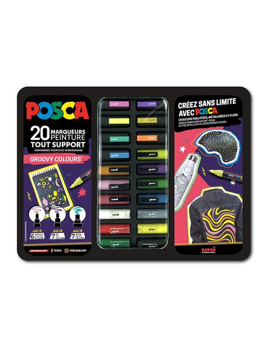 Photo de la mallette groovy colors contenant 20marqueurs peintures posca de haute qualité Photo de la mallette groovy colors contenant 20marqueurs peintures posca de haute qualité