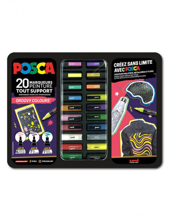 Photo de la mallette groovy colors contenant 20marqueurs peintures posca de haute qualité