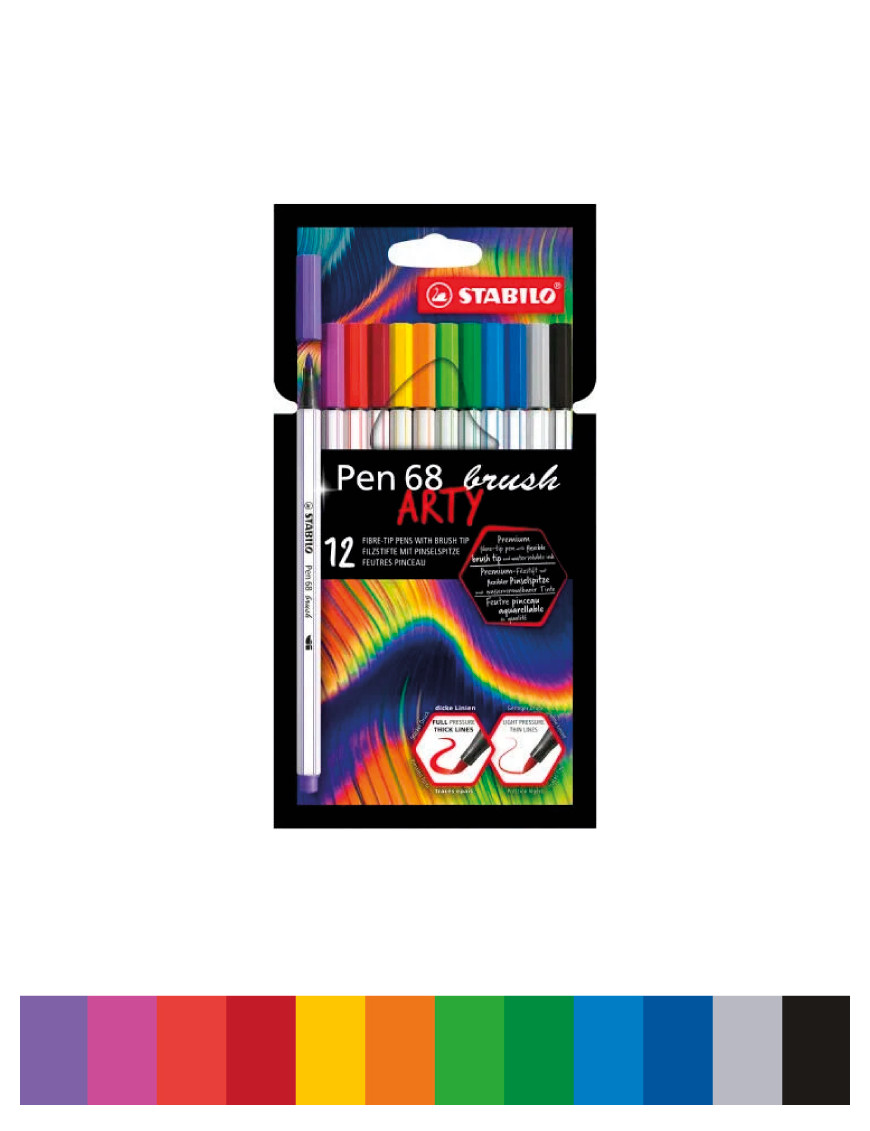 12 feutre pinceau Stabilo Pen 68 brush aux couleurs de l'arc en ciel