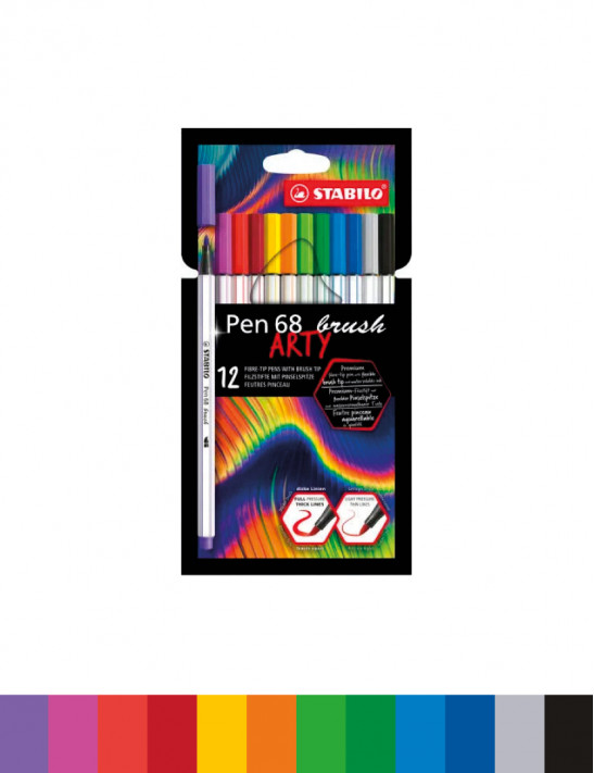 12 feutre pinceau Stabilo Pen 68 brush aux couleurs de l'arc en ciel